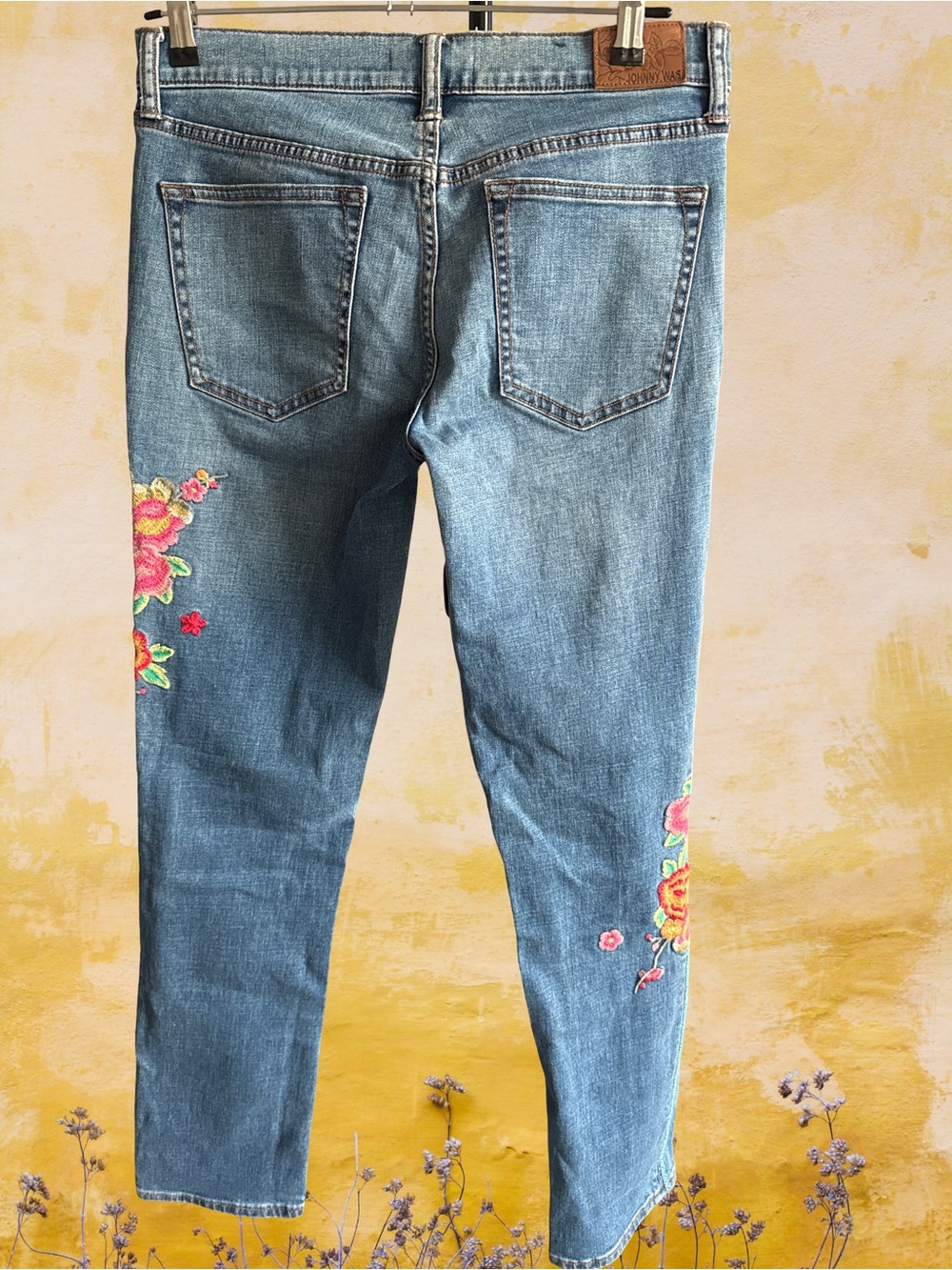 Johnny Was Blossom boyfriend Jean with Pink & Yellow Floral Embroidery - Picture 2 of 5
